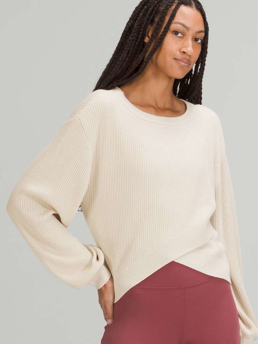 Lululemon reversible crossover knit ribbed pullover sweater - White opal